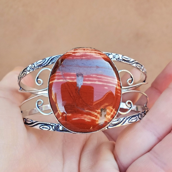 New Red Jasper 925 Silver Cuff Bracelet. - Picture 7 of 11